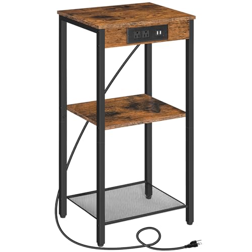 Tall End Table with Charging Station for Small Spaces