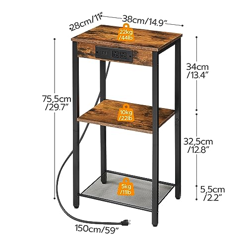 Tall End Table with Charging Station for Small Spaces