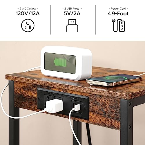 Tall End Table with Charging Station for Small Spaces