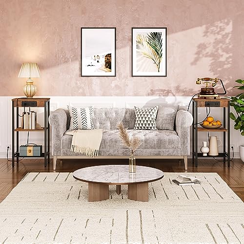 Tall End Table with Charging Station for Small Spaces