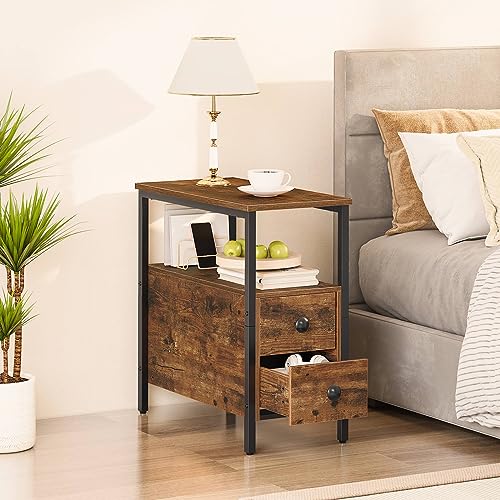 Narrow Nightstand with Drawers for Small Spaces Set of 2
