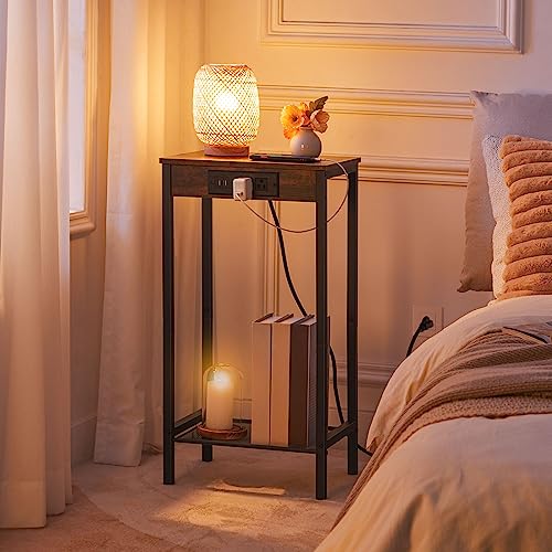 Nexora Streamworks Tall Side Table with Charging Station for Living Room, Bedroom, Office